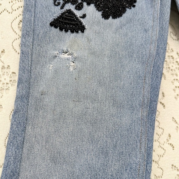 Le Superbe Embellished Frayed Straight Leg Jeans - Picture 5 of 14